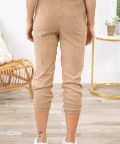 Heyson Bottoms Tan Rib Knit Elastic Waist Jogger
