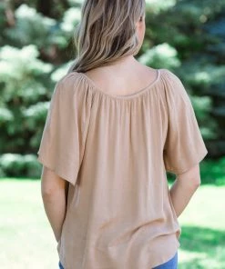 Staccato Camel Textured Top With Keyhole Tops