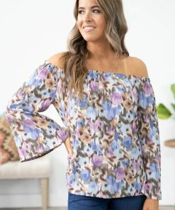 Summer 10 Lavender Multicolor Floral Bell Sleeve Top