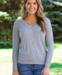 Staccato Tops Light Grey Textured Button Detail Top