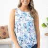 Zenana Tops Blue And Lavender Floral Print Tank
