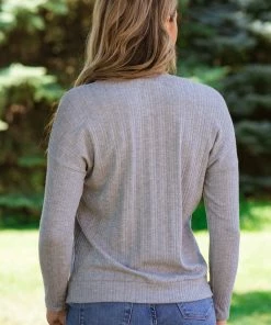 Staccato Tops Light Grey Textured Button Detail Top