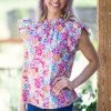 Jodifl Hot Pink Multicolor Floral Flutter Sleeve Top Tops 2 Jodifl Hot Pink Multicolor Floral Flutter Sleeve Top Tops