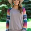 Together Clothing Light Mocha Multicolor Stripe Sleeve Top Tops