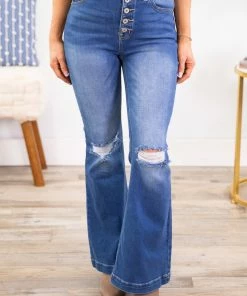 Bottoms Kancan Petite Fit Button Fly Flare Jeans