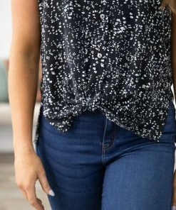 She & Sky Black And White Floral Button Up Tie Front Top