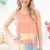 Hailey And Co Salmon Floral Print Colorblock Tank TANK TOPS