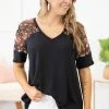 Blumin Apparel Black Multicolor Floral Sleeve V-Neck Top