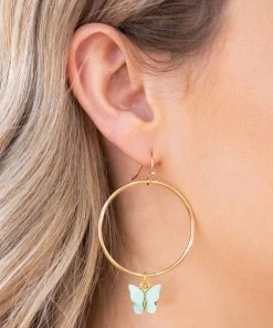 Whats Hot Jewelry Gold Butterfly Charm Hoop Earrings