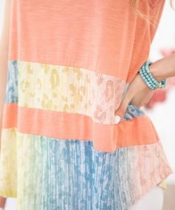 Hailey And Co Salmon Floral Print Colorblock Tank TANK TOPS