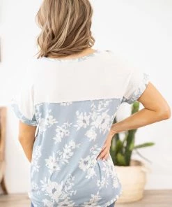 Lovely Melody Tops Dusty Blue Floral Print Colorblock Top 8 Lovely Melody Tops Dusty Blue Floral Print Colorblock Top