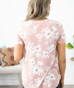 P & Rose Dusty Rose And Ivory Floral Print V-Neck Top Tops 7 P & Rose Dusty Rose And Ivory Floral Print V-Neck Top Tops