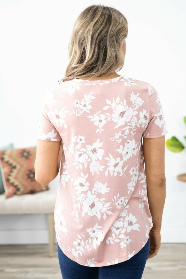 P & Rose Dusty Rose And Ivory Floral Print V-Neck Top Tops 5 P & Rose Dusty Rose And Ivory Floral Print V-Neck Top Tops