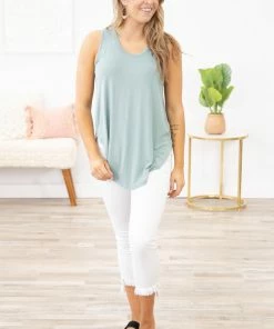 Mittoshop Sage Hi Lo Tank With Back Pleat Detail Tops