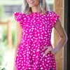 Jodifl Tops Hot Pink Abstract Print Ruffle Cap Sleeve Top