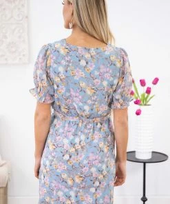 She + Sky Cornflower Floral Print Puff Sleeve Dress