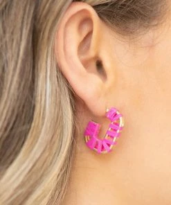 Crystals Trading Inc Hot Pink Wrapped C Earring