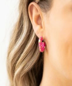 Crystals Trading Inc Hot Pink Wrapped C Earring