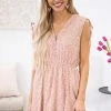 She + Sky Dresses Dusty Rose Ditsy Floral Print V-Neck Dress