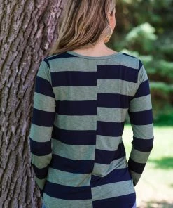 Sew In Love Tops Navy And Sage Stripe Criss-Cross Front Top