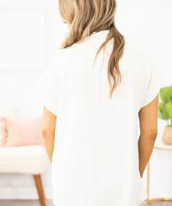 Zenana Cream Textured Cuff Sleeve Button Up Top Tops