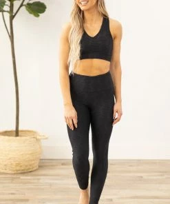 Mono B Black Ribbed Texture Sports Bra