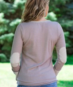 Lovely Melody Tops Mocha Top With Elbow Patches