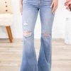 Bottoms Cello Medium Wash Distressed Super Flare Jeans