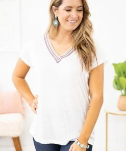 Cozy Co Off White Back Cutout Top With Aztec Trim Tops