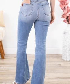 Bottoms Cello Medium Wash Distressed Super Flare Jeans