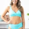 Charmo SWIMWEAR Turquoise Ruched Button Two Piece Swimsuit
