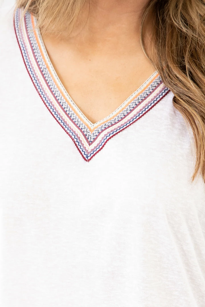 Cozy Co Off White Back Cutout Top With Aztec Trim Tops 7 Cozy Co Off White Back Cutout Top With Aztec Trim Tops