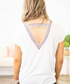 Cozy Co Off White Back Cutout Top With Aztec Trim Tops