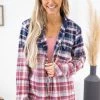 ARTIFACTS LONG SLEEVES Navy And Red Ombre Plaid Button Up Top