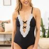 Charmo SWIMWEAR Black Lace Trim One Piece Swimsuit 1 Charmo SWIMWEAR Black Lace Trim One Piece Swimsuit