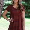 FSL Apparel Dresses Cranberry Stripe Knit Dress With Pocket