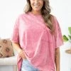 Zenana Pink Acid Wash Boyfriend Fit Tee Tops 2 Zenana Pink Acid Wash Boyfriend Fit Tee Tops
