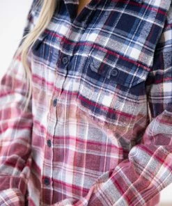 ARTIFACTS LONG SLEEVES Navy And Red Ombre Plaid Button Up Top