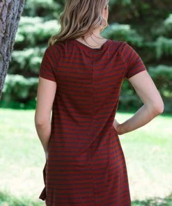 FSL Apparel Dresses Cranberry Stripe Knit Dress With Pocket