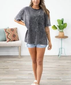 Zenana Graphite Acid Wash Boyfriend Fit Tee