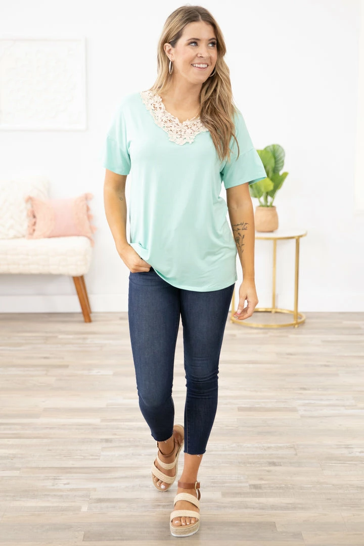 1 CLIQUE Mint Crochet Trim Dolman Sleeve Top Tops 3 1 CLIQUE Mint Crochet Trim Dolman Sleeve Top Tops