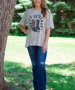 Zutter Tops Mocha Washed Let's Go Girls Graphic Tee