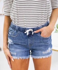 YMI Medium Wash Elastic Waist Shorts Bottoms
