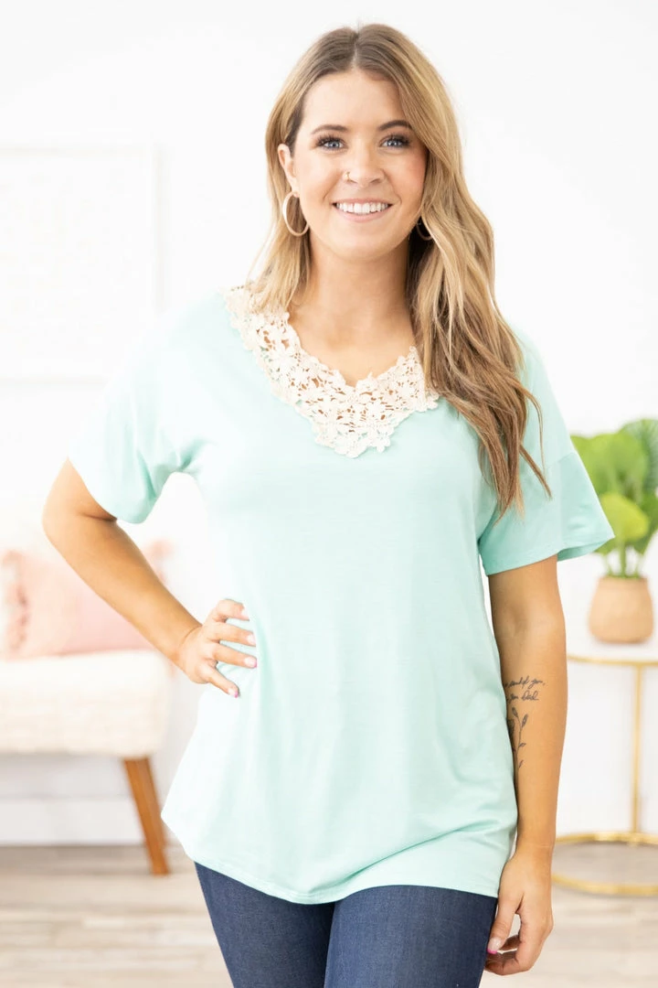 1 CLIQUE Mint Crochet Trim Dolman Sleeve Top Tops 4 1 CLIQUE Mint Crochet Trim Dolman Sleeve Top Tops