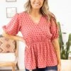 Staccato Tops Raspberry Dot Surplice Peplum Top