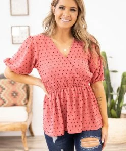 Staccato Tops Raspberry Dot Surplice Peplum Top