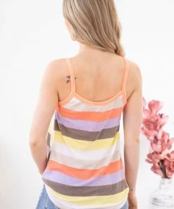 7th Ray Coral Multicolor Stripe Knot Front Tank