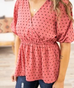 Staccato Tops Raspberry Dot Surplice Peplum Top