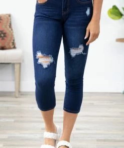 Legend Jeans Bottoms Dark Wash Distressed Capris