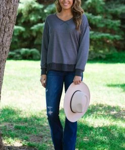 LA MIEL Graphite And Steel Colorblock Top